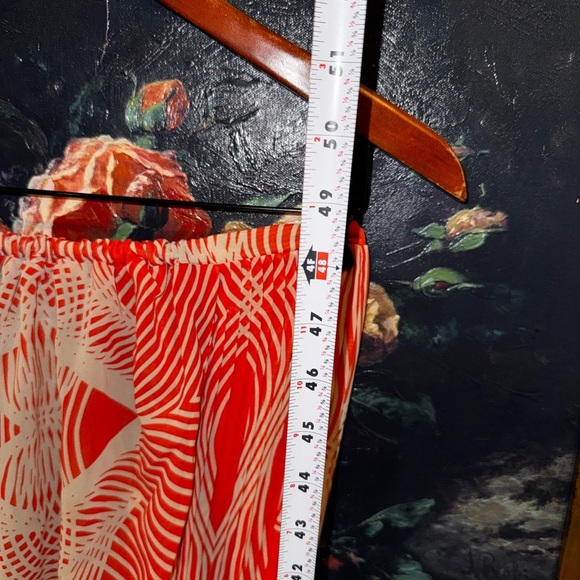 Leifsdottir Anthropologie Orange Optic Graphic Print Pleated Strapless Dress 6 - Picture 6 of 9